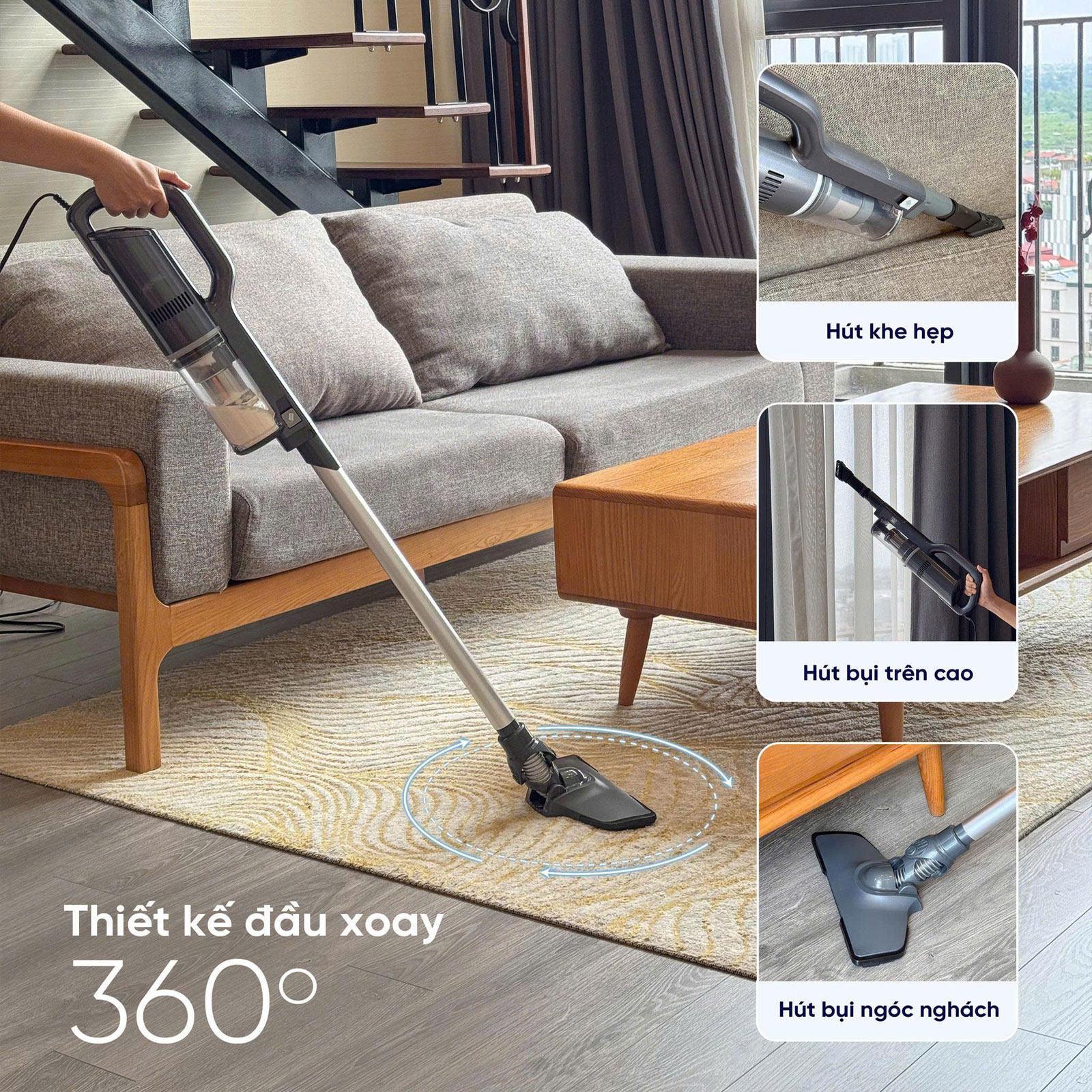Thiết kế cầm tay tiện dụng, phù hợp nhiều không gian Máy hút bụi Kaiyo