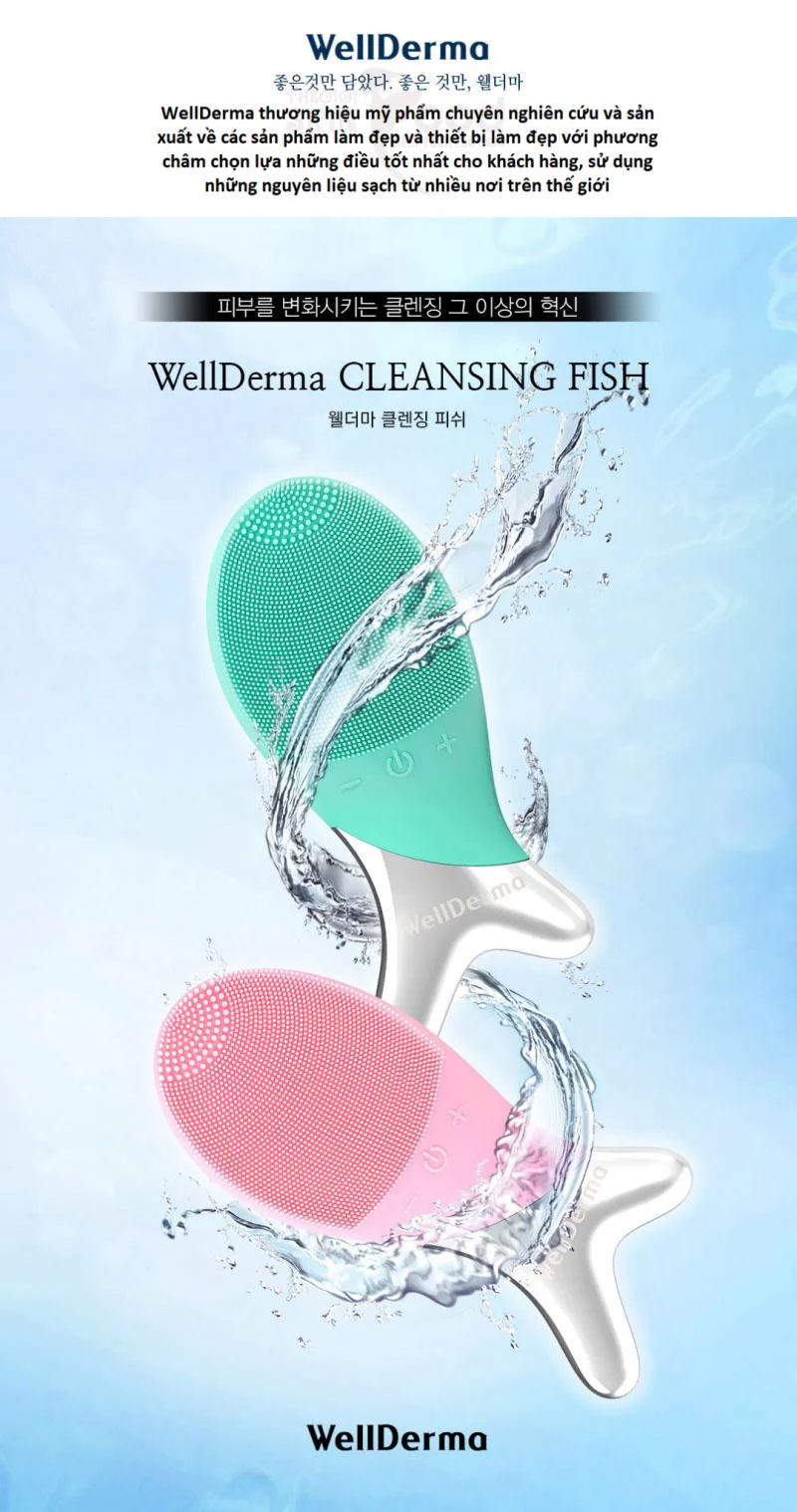 Máy Rửa Mặt Làm Sạch Sâu, Kết Hợp Chức Năng Massage WellDerma Cleansing Fish 4