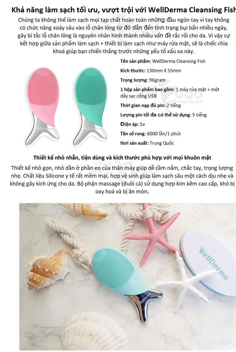 Máy Rửa Mặt Làm Sạch Sâu, Kết Hợp Chức Năng Massage WellDerma Cleansing Fish 5