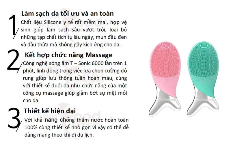 Máy Rửa Mặt Làm Sạch Sâu, Kết Hợp Chức Năng Massage WellDerma Cleansing Fish 6