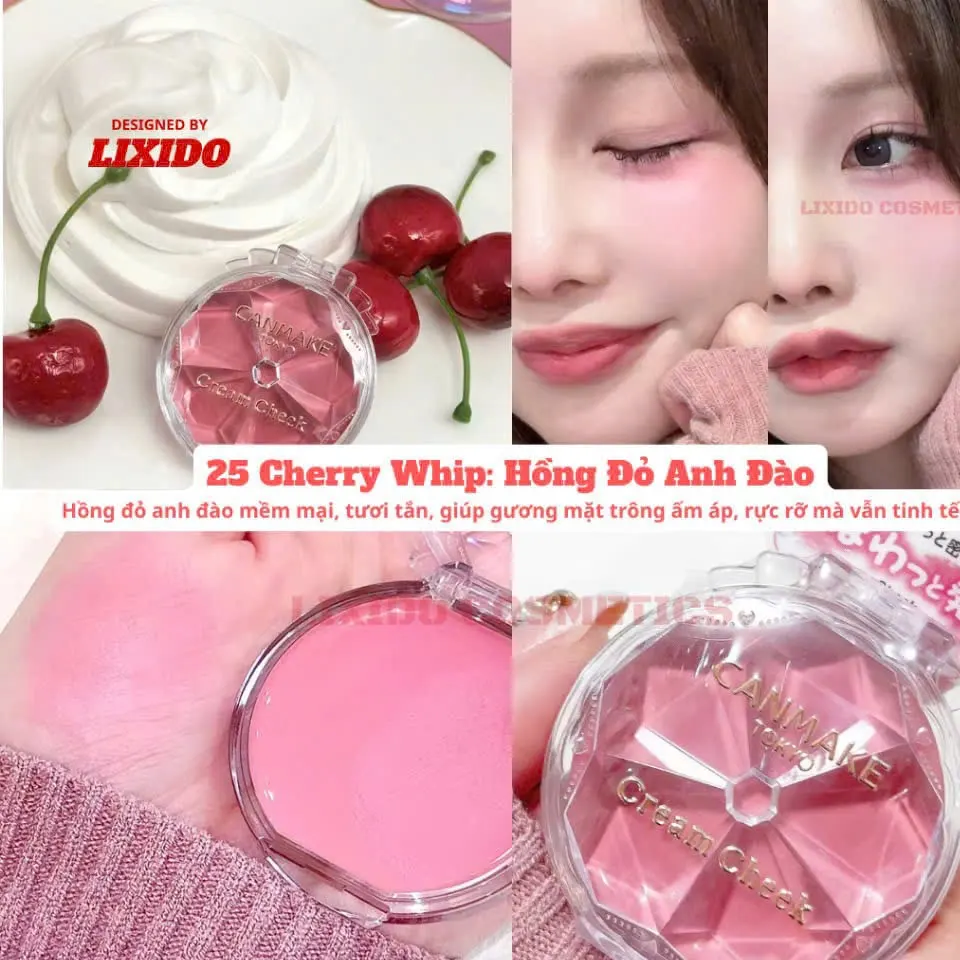 So sánh màu Canmake 05 Sweet Apricot và Canmake 25 Cherry Whip