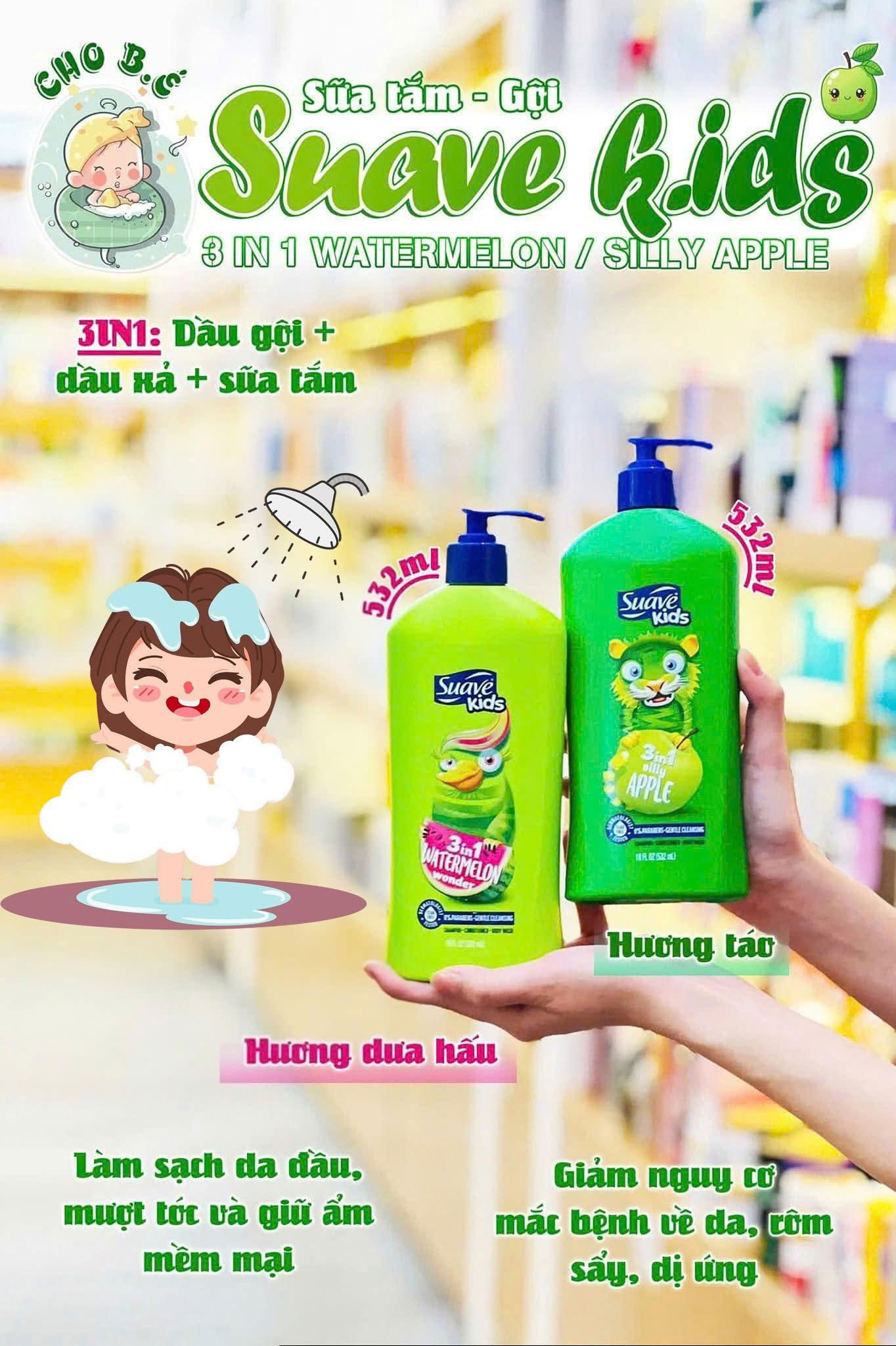 Sữa tắm gội Suave Kids cho bé 3in1 - Hương Dưa hấu 532ml 7