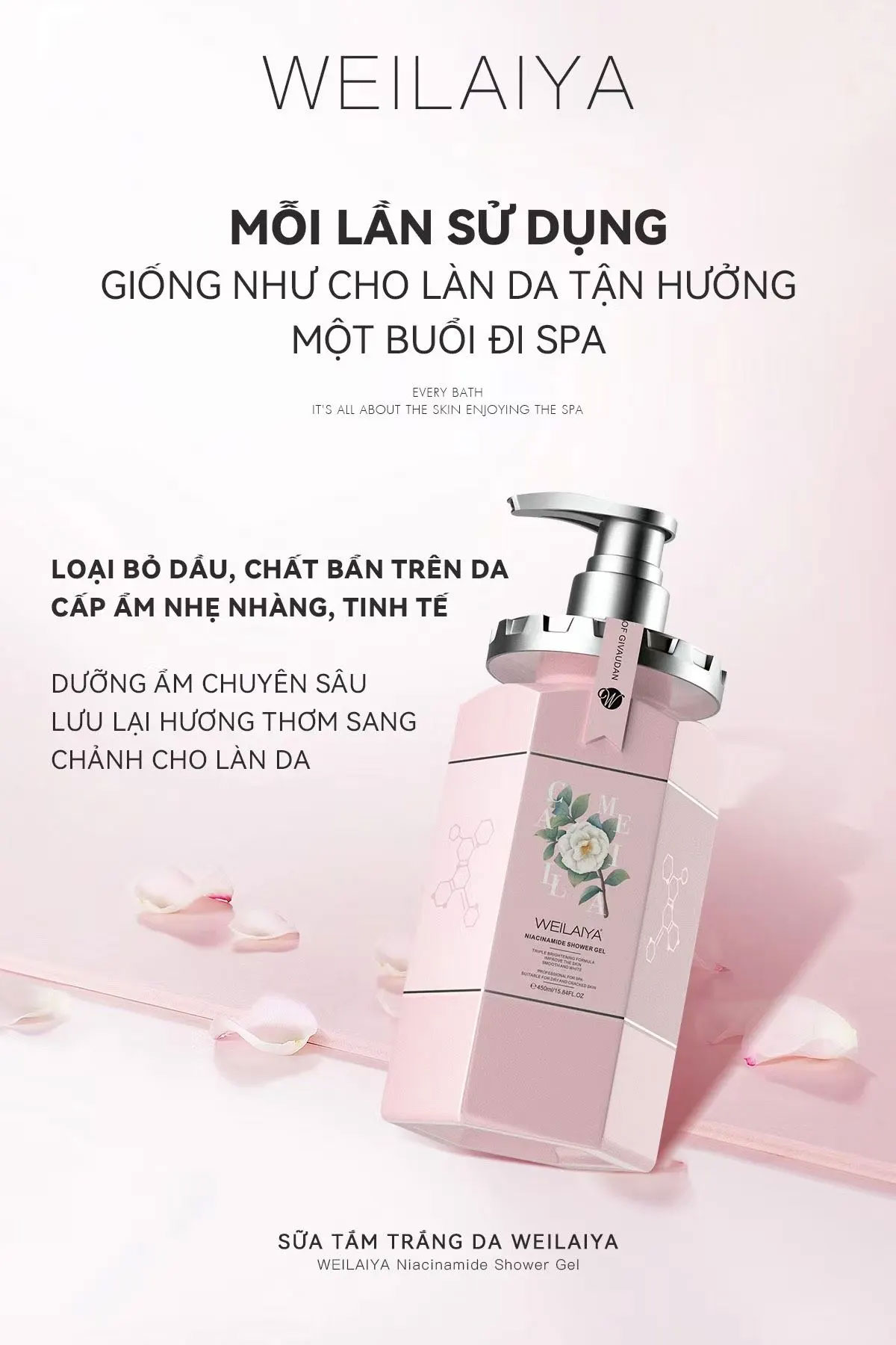 Sữa tắm Weilaiya hương hoa Trà 450ml 7