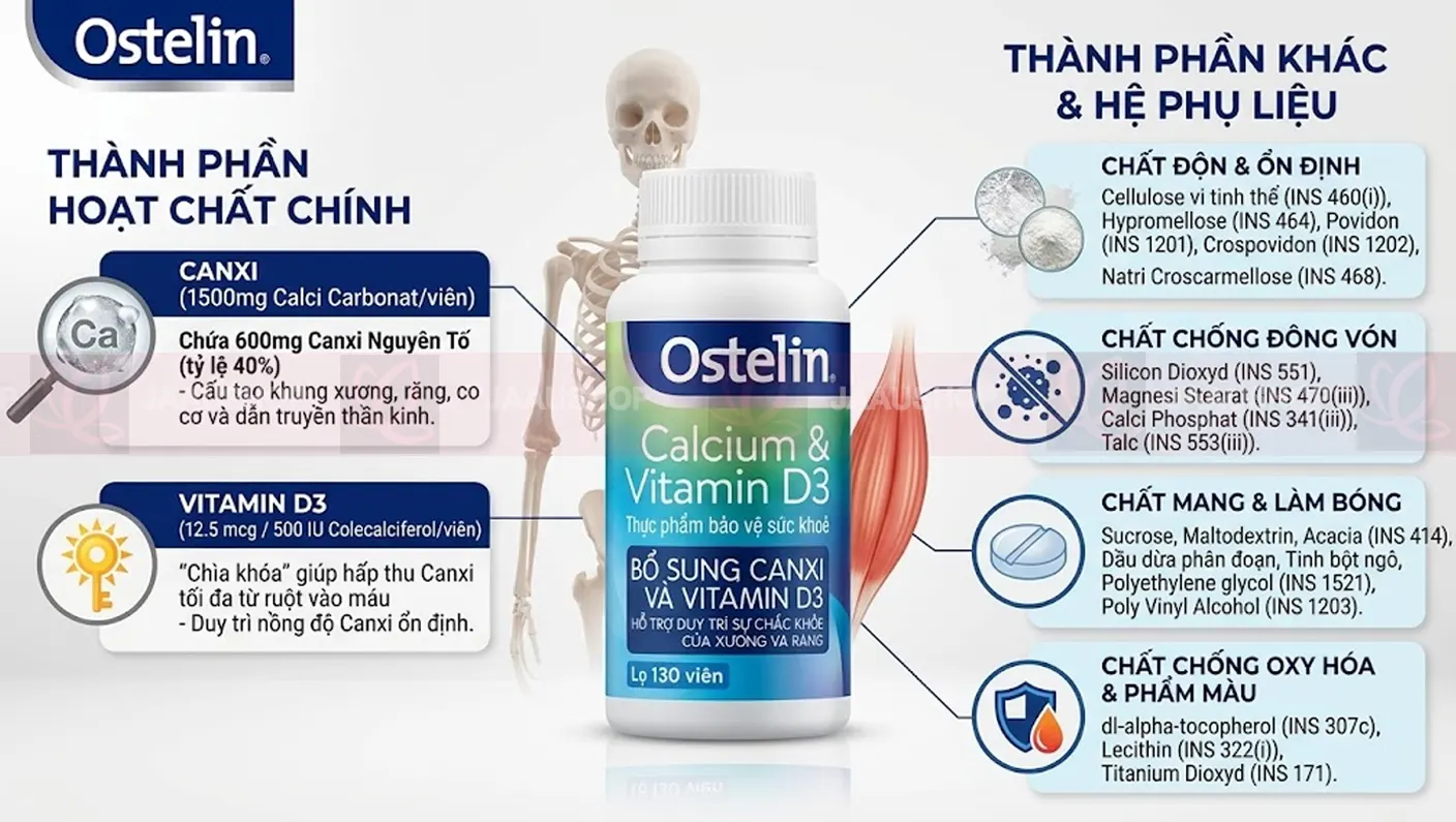 Thành phần của Canxi Ostelin 130 viên