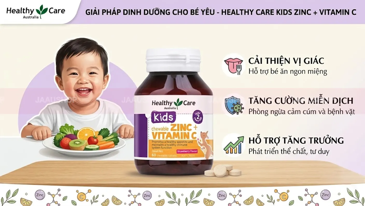 Công dụng viên nhai Healthy Care Zinc Vitamin C hỗ trợ tăng đề kháng