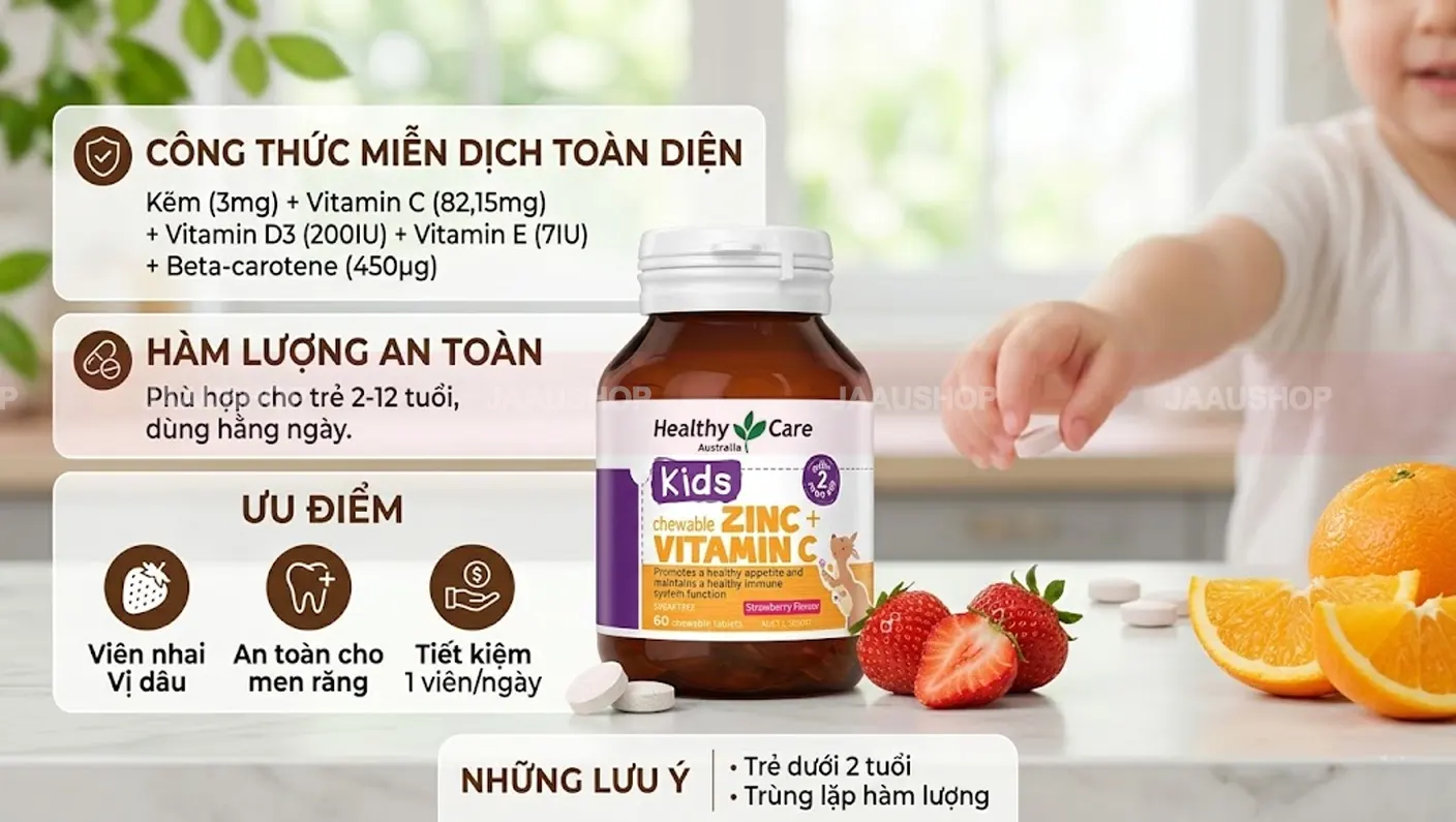 Đánh giá viên nhai kẽm và vitamin C Healthy Care Úc