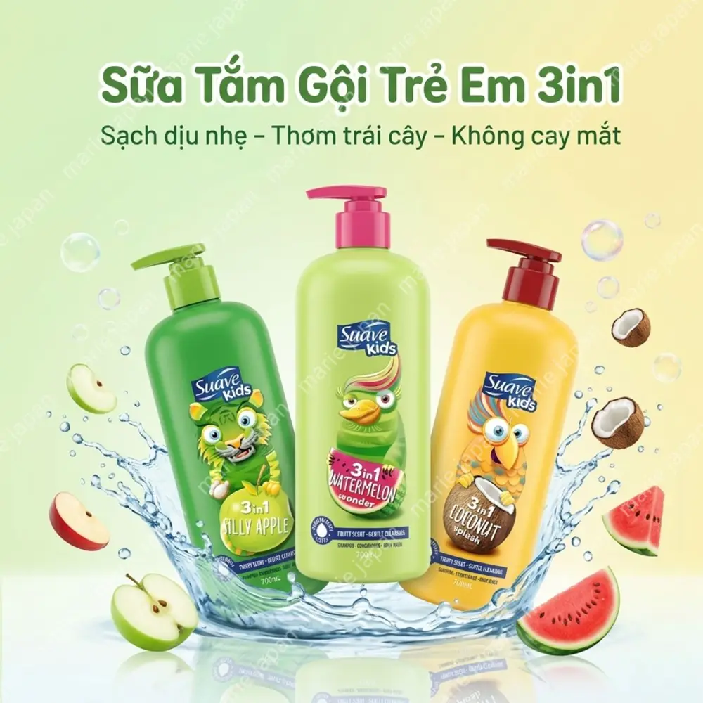 Độ an toàn dịu nhẹ của Suave Kids 3in1 hương Táo cho bé