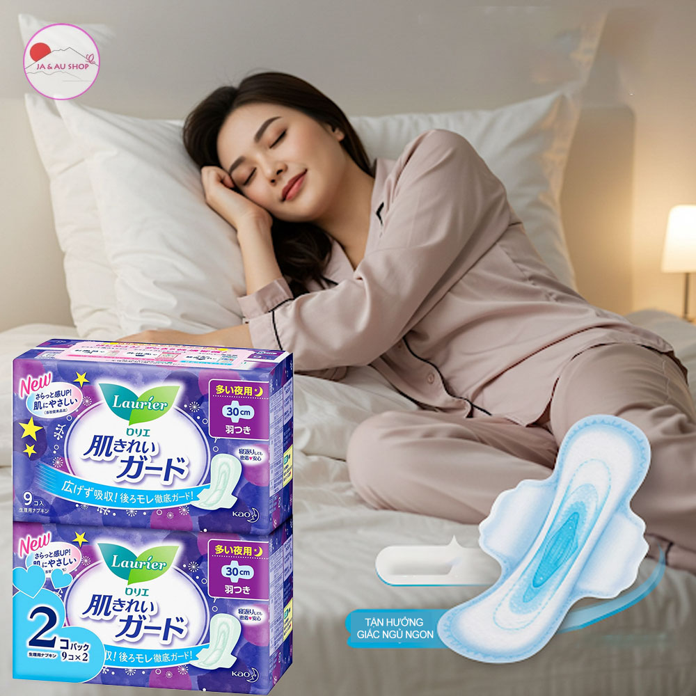 Băng Vệ Sinh Laurier Ban Đêm Có Cánh 30cm Nhật Bản - Bịch 2 Gói 4