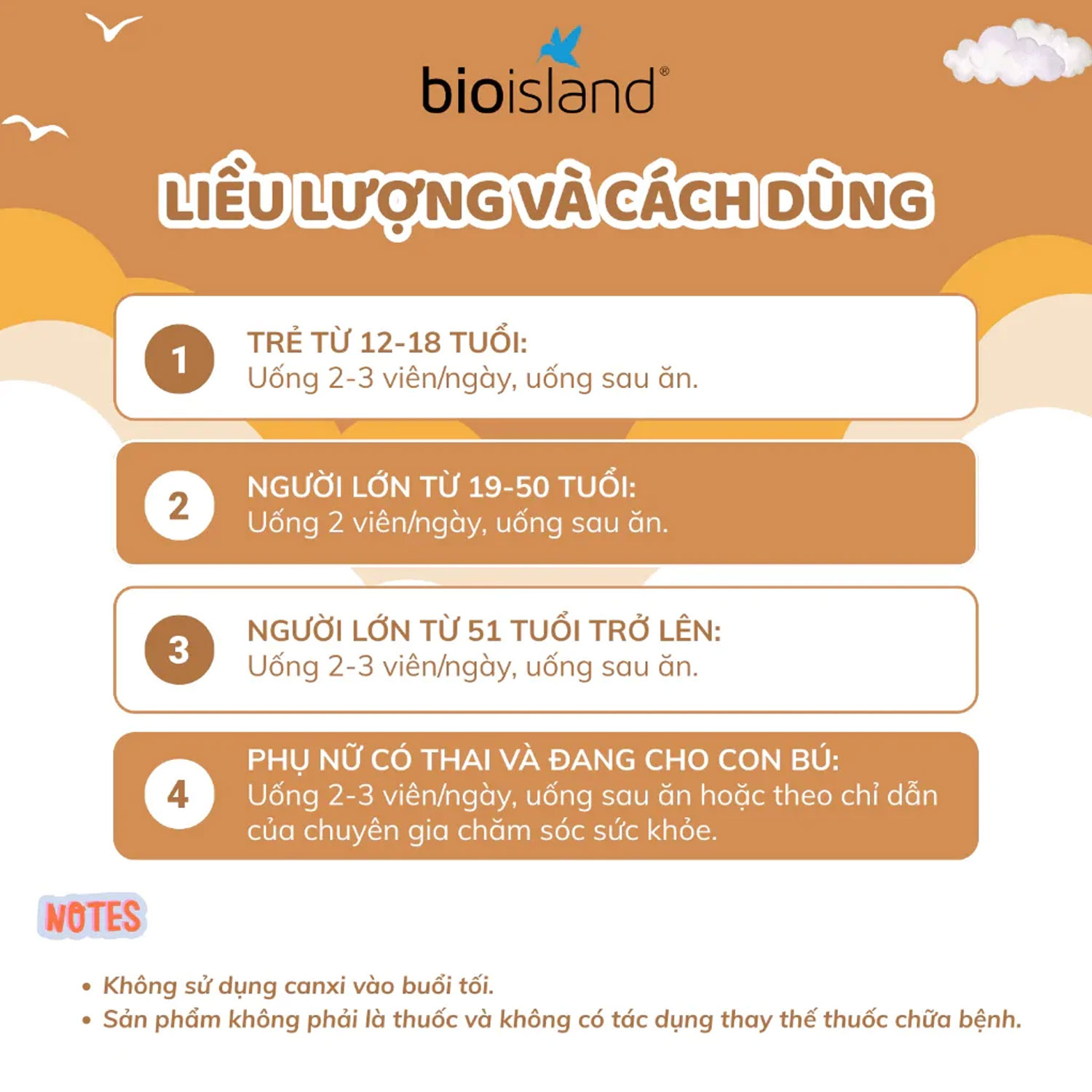 Hướng dẫn sử dụng Bio Island Viên Uống Bổ Sung Canxi Milk Calcium Bone Care 150 Viên Úc