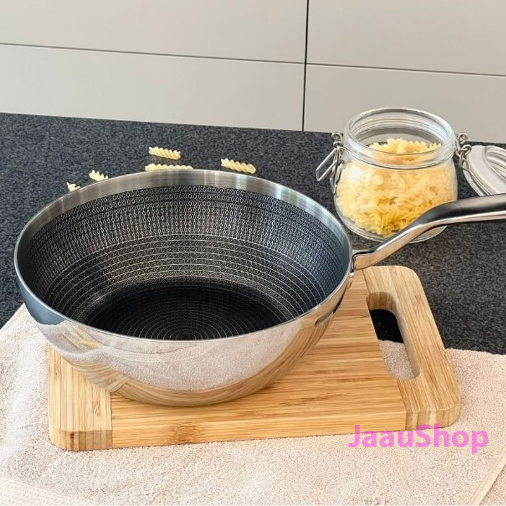 Chảo đúc inox sâu lòng 3 lớp đáy liền Tri-Ply Kaiyo size 24cm, có vung kính