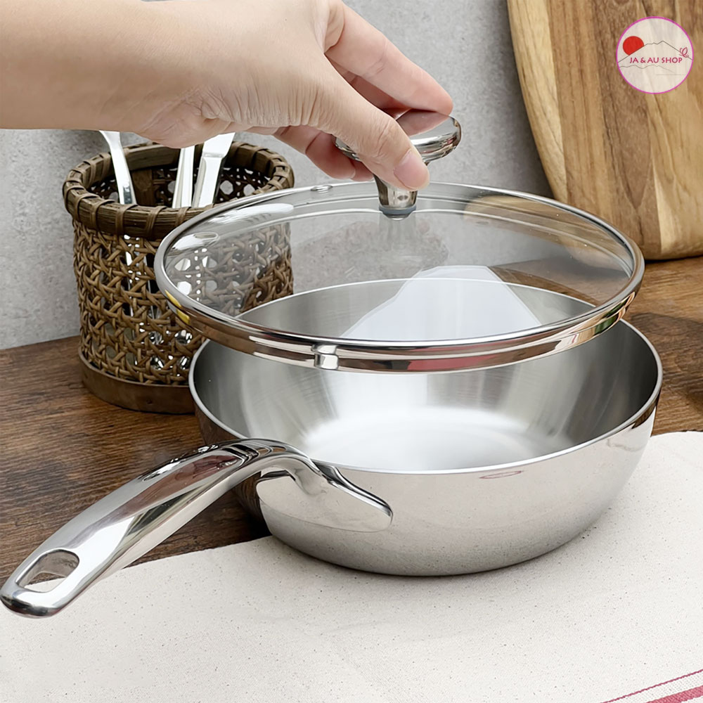 Chảo Inox Sâu Lòng Đúc Liền 3 Lớp Tri-Ply Kaiyo Có Vung Kính 24cm (Mã KIW-3666) 4