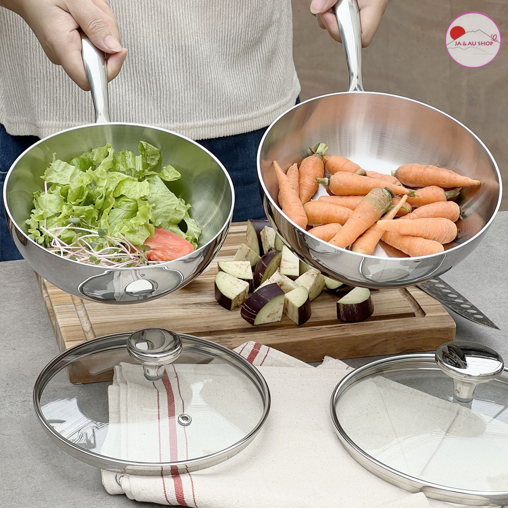 Chảo Inox Sâu Lòng Đúc Liền 3 Lớp Tri-Ply Kaiyo Có Vung Kính 24cm (Mã KIW-3666) 5