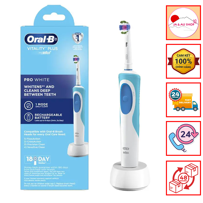 Bàn Chải Đánh Răng Điện Oral-B Vitality Plus Pro White - Dành Cho Người Lớn  – Hàng Nhật Úc Nội Địa