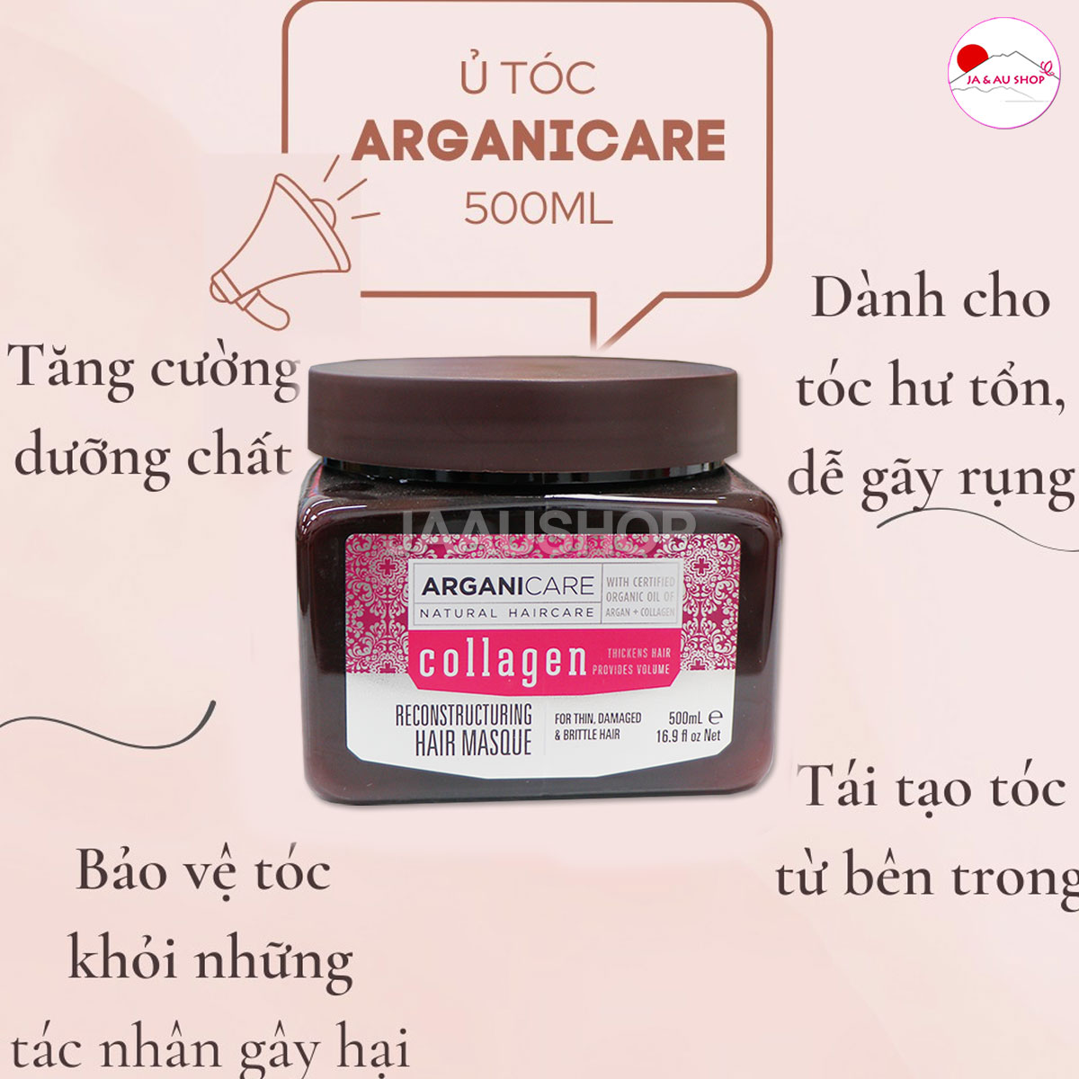 Công dụng Ủ Tóc Arganicare Collagen Hair Masque 500ml
