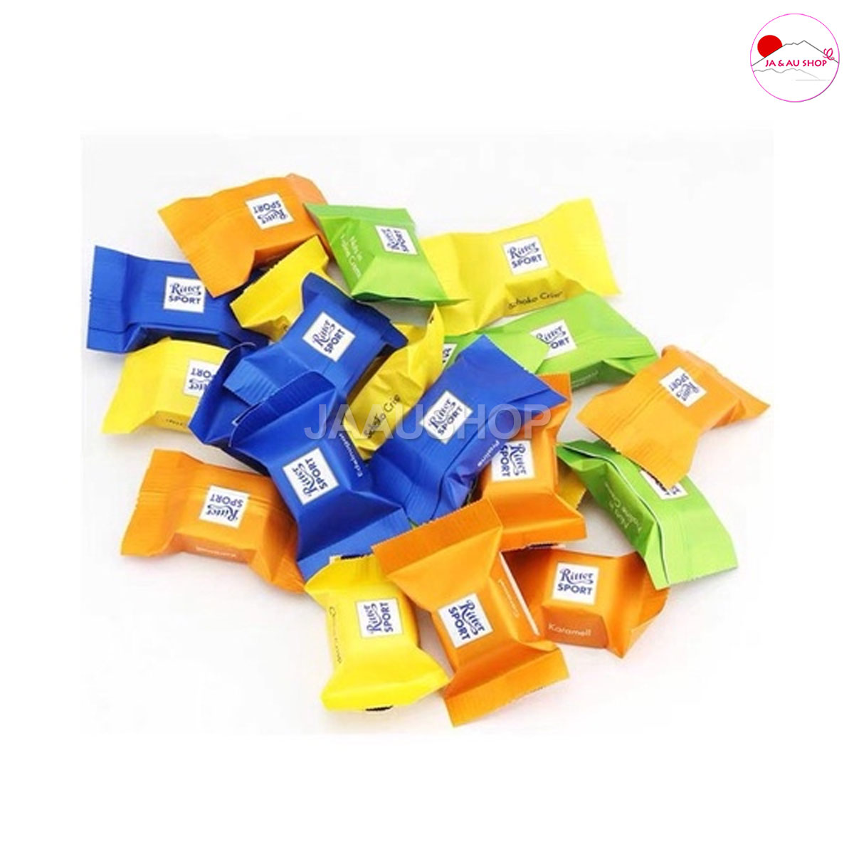 Hộp socola Ritter Sport Schoko Gruss gồm 22 viên socola nhỏ, với 4 hương vị khác nhau