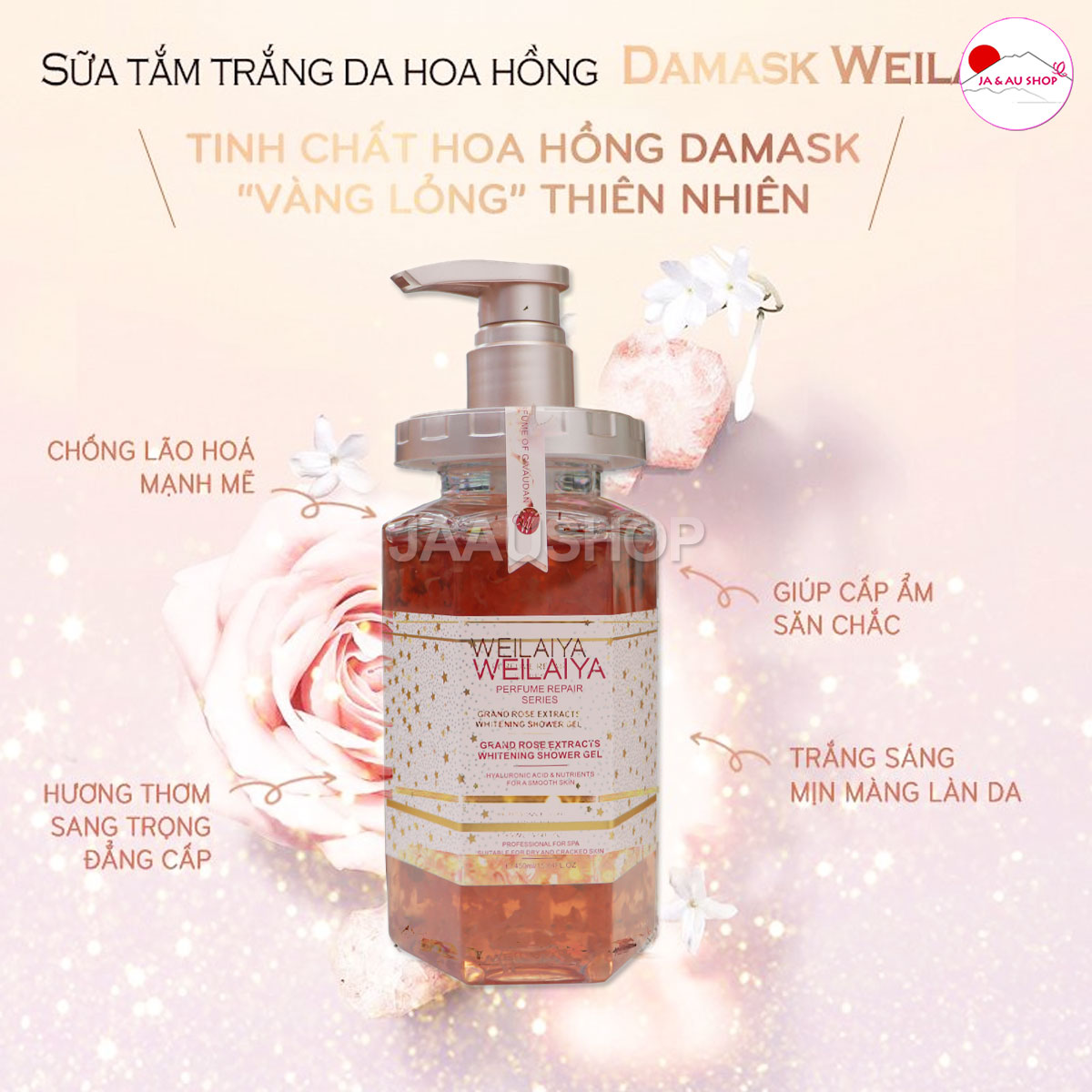 Công dụng Sữa tắm trắng da cánh hoa hồng Damask Weilaiya 450ml