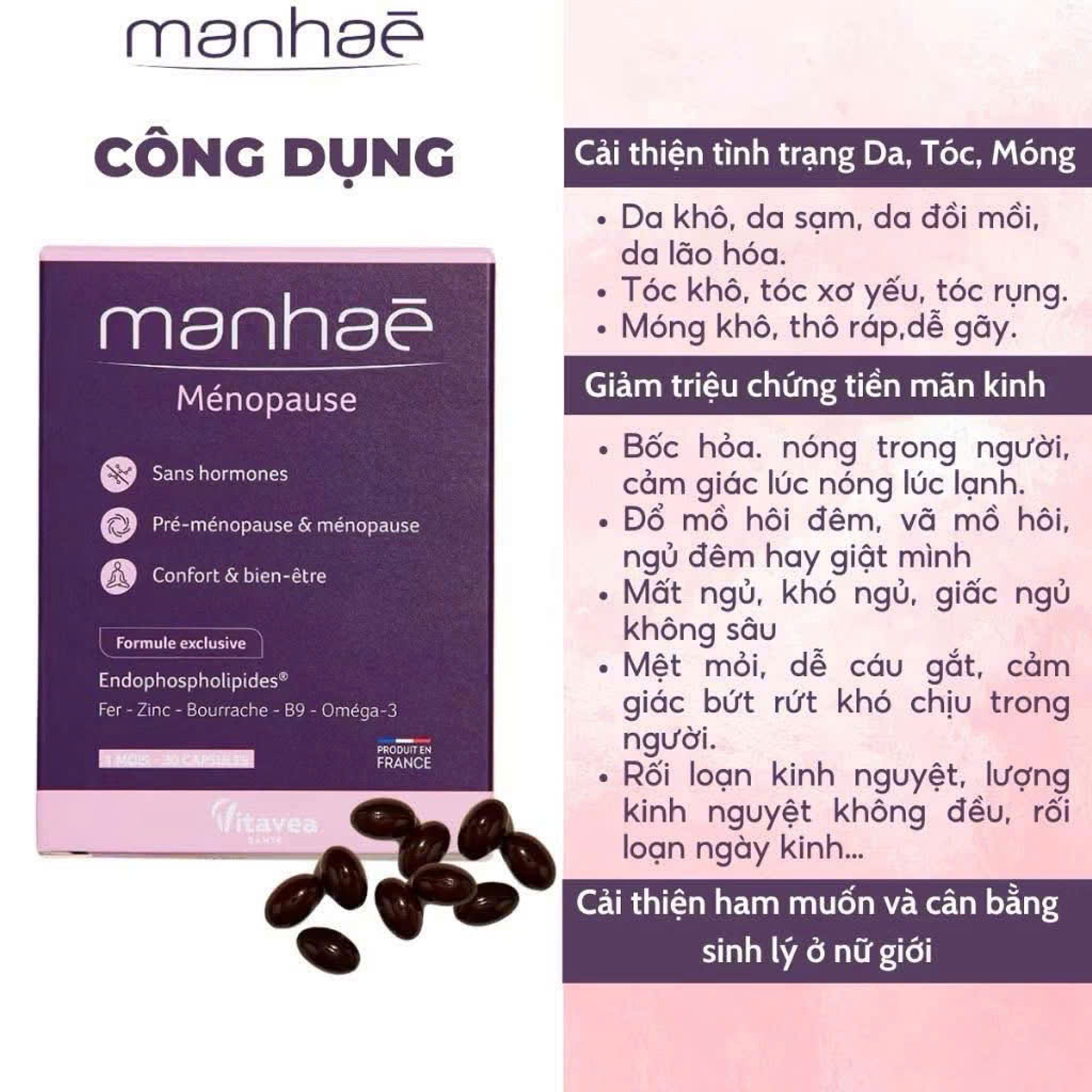 Thành phần Manhae – Viên uống cân bằng nội tiết tố nữ, nhập khẩu từ Pháp