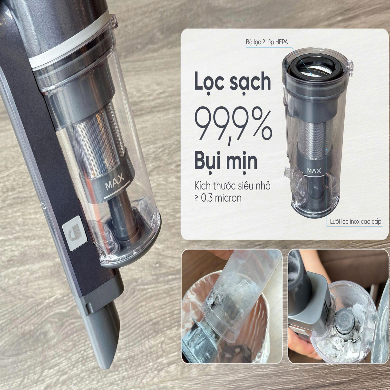 Máy hút bụi Kaiyo với Hệ thống lọc HEPA 2 lớp – hỗ trợ lọc bụi mịn, bảo vệ sức khỏe