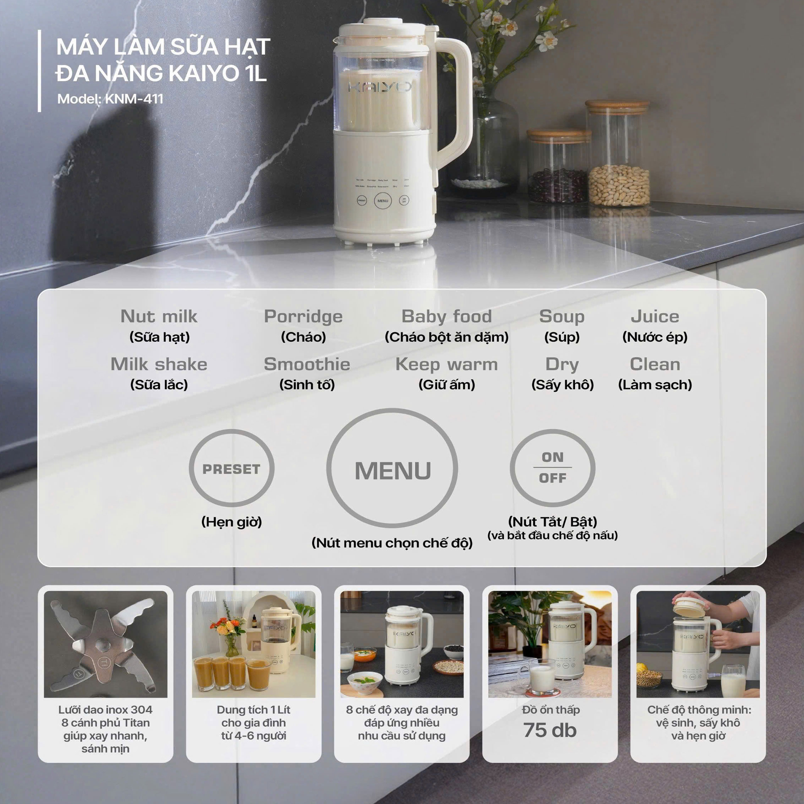 Máy làm sữa hạt đa năng Kaiyo KNM-4113 1000ml 11