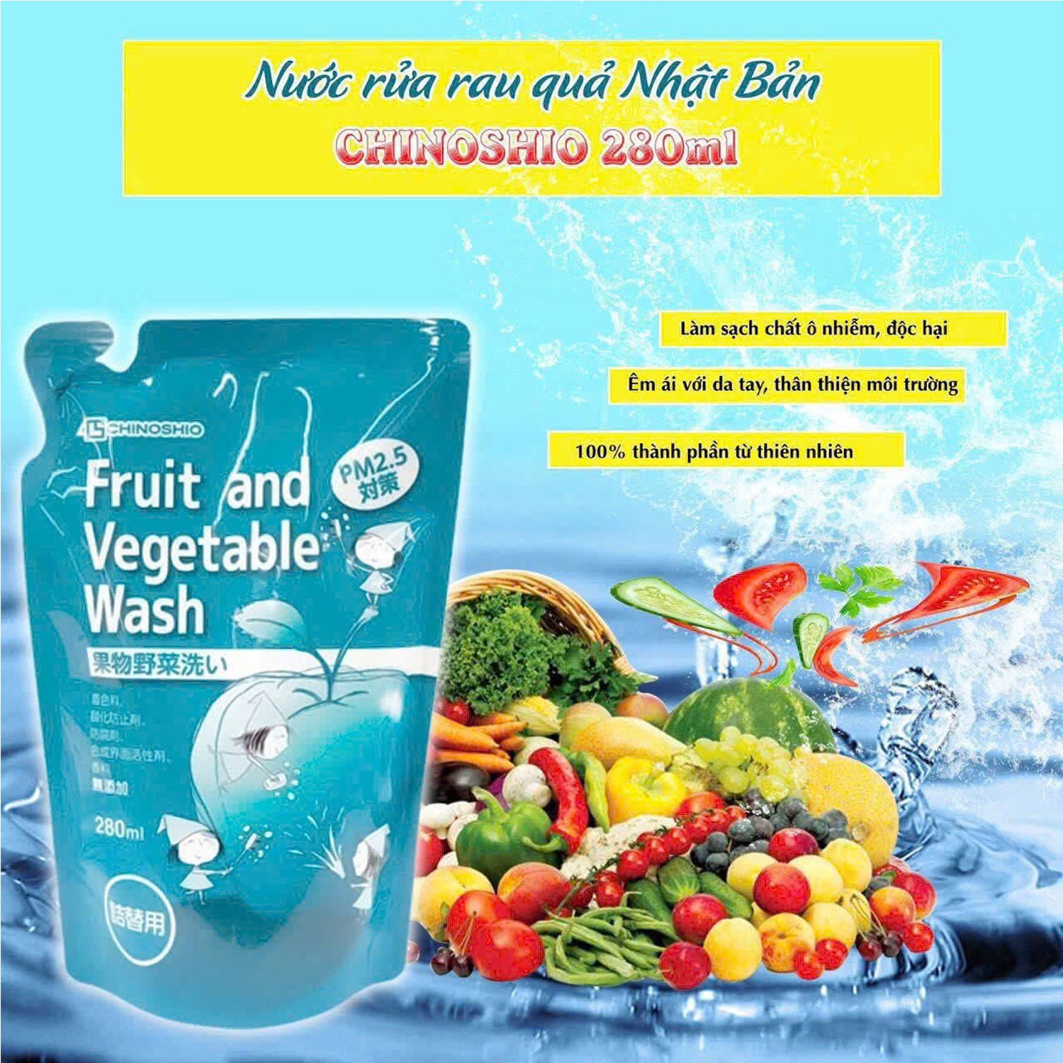 Nước rửa rau củ và trái cây Chinoshio 280ml 5