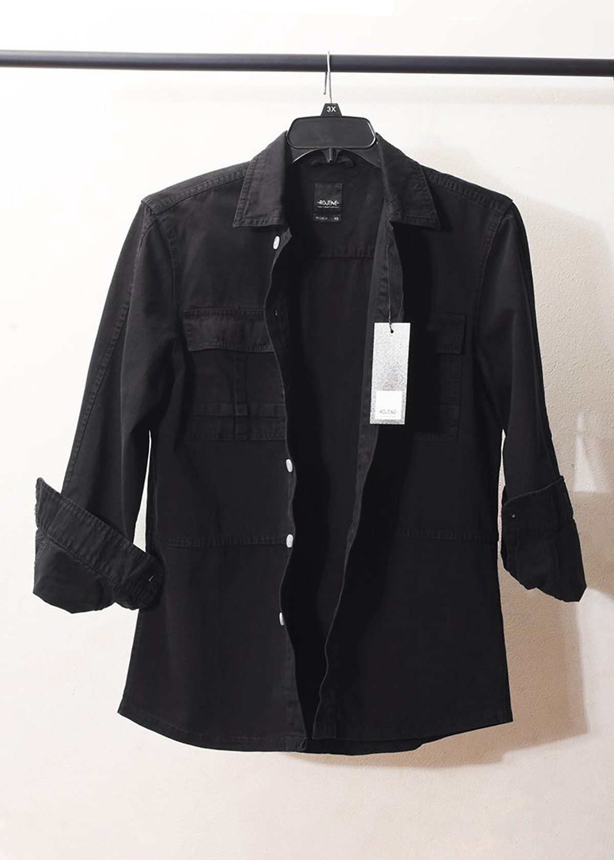 Áo khoác denim nam màu đen fom rộng thời trang nam