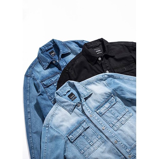 Áo khoác denim nam màu đen fom rộng thời trang nam