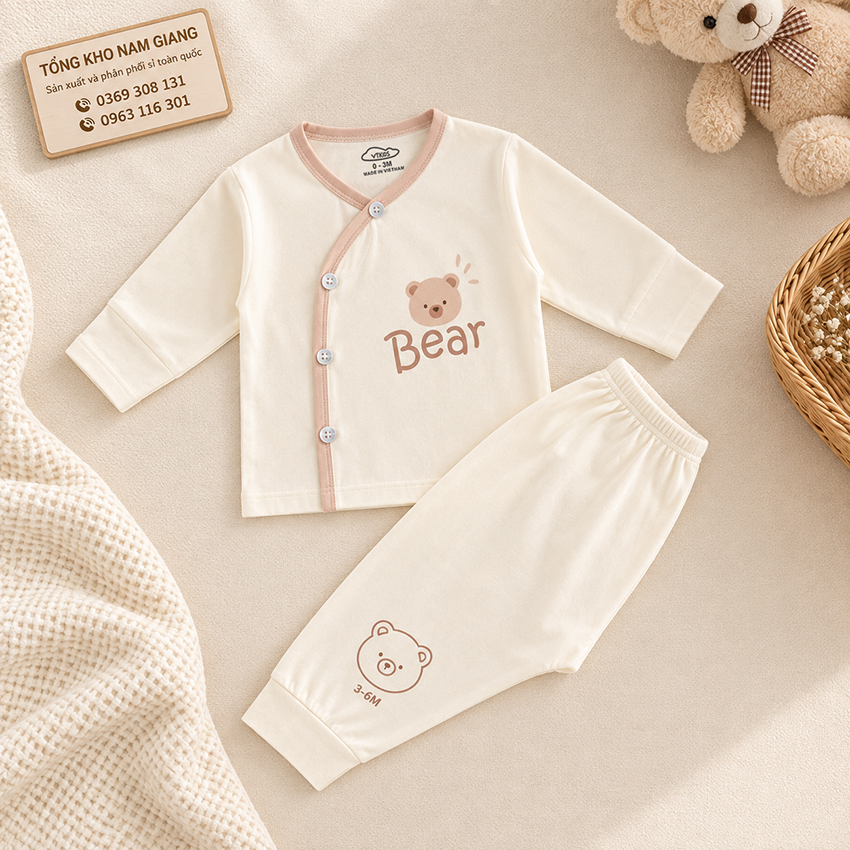 Bộ dài sơ sinh petit VTKids cài lệch VTBD9