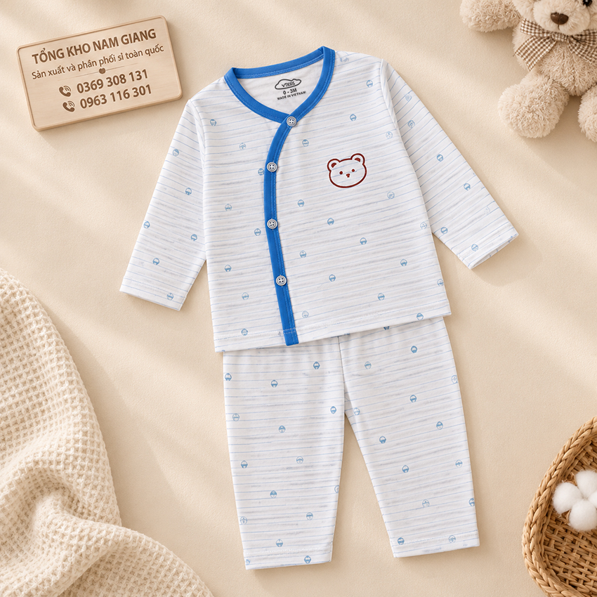 Bộ dài sơ sinh thun lạnh VTKids cài chéo VTBD13