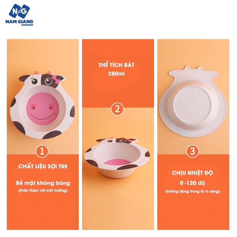 Bát ăn dặm sợi tre hình thú an toàn cho bé