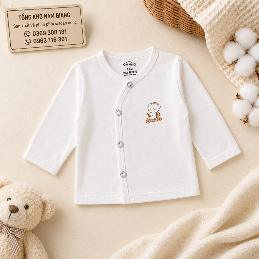 Áo dài sơ sinh thun lạnh VTKids cài lệch VTAD5