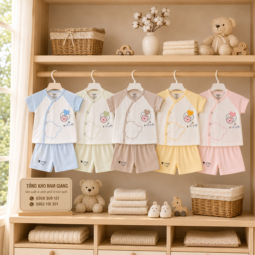 Bộ cộc sơ sinh Petit VTKids cài lệch VTBC26