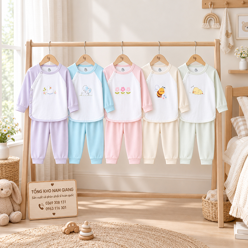 Bộ dài sơ sinh thun lạnh HG cài lệch HGBD6