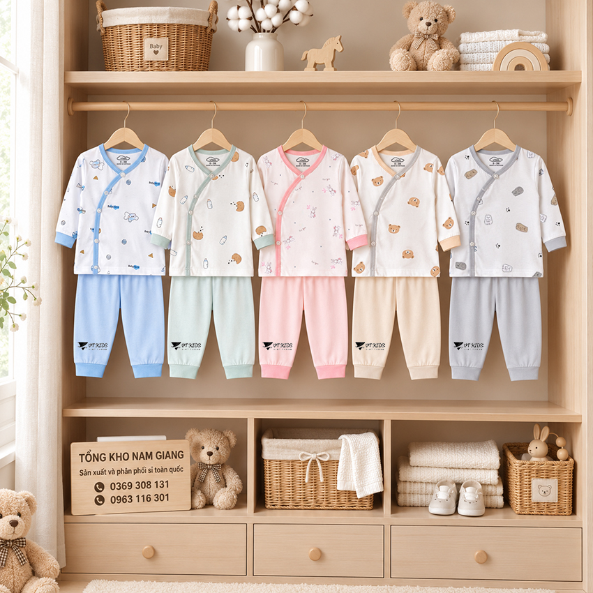 Bộ dài sơ sinh thun lạnh VTKids cài lệch VTBD25