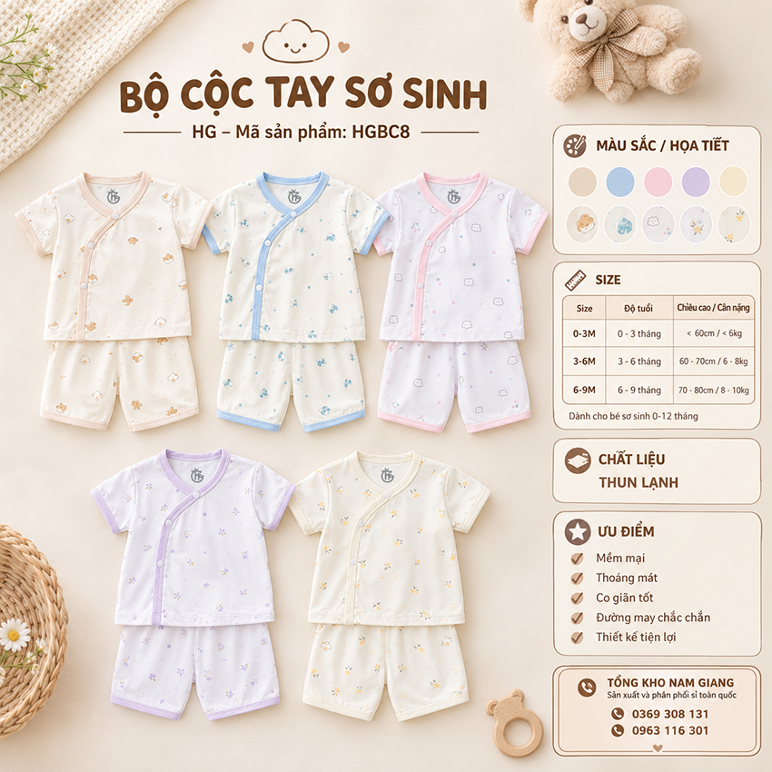 Bộ cộc sơ sinh thun lạnh HG HGBC8