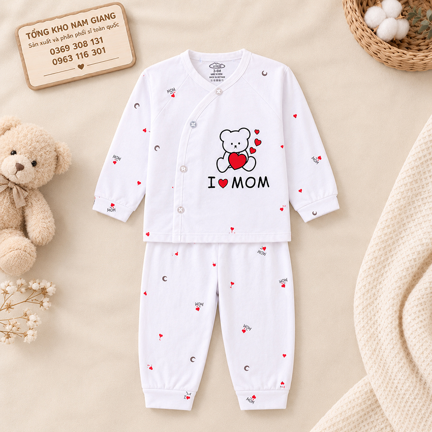 Bộ dài sơ sinh thun lạnh VTKids cài lệch VTBD26