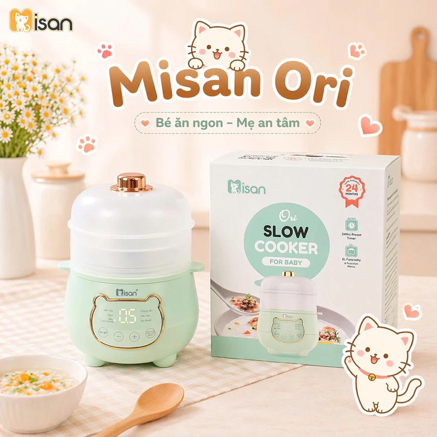 Nồi nấu cháo chậm Misan 1l tặng nồng hấp