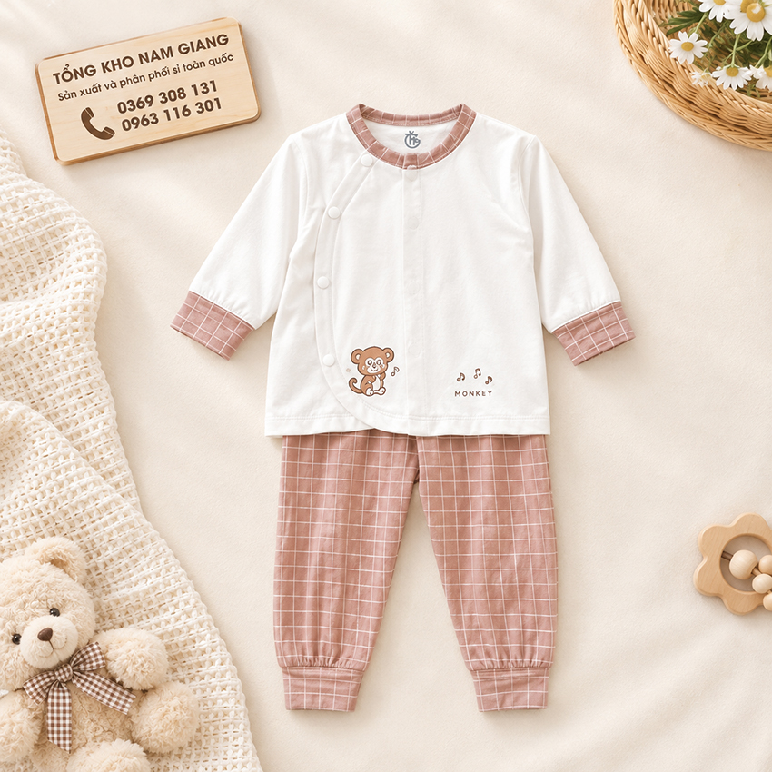 Bộ dài sơ sinh thun lạnh HG cài lệch HGBD11