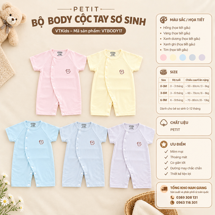 Body sơ sinh cộc tay petit VTKids VTBODY17