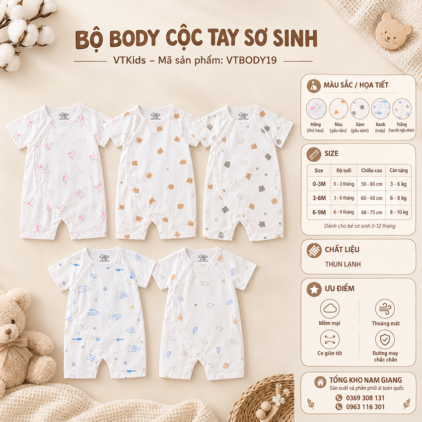 Body sơ sinh cộc tay thun lạnh VTKids VTBODY19