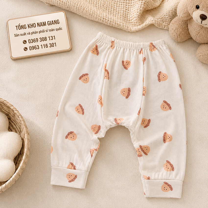 Quần dài sơ sinh thun lạnh VTKids đáp đũng VTQD6