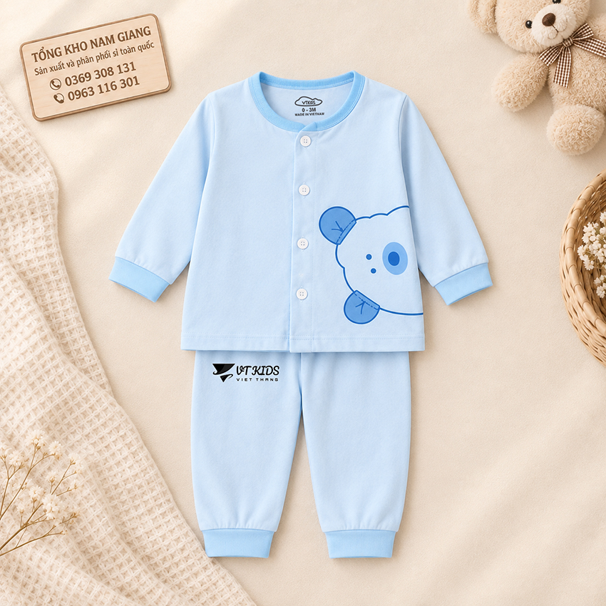 Bộ dài sơ sinh thun lạnh VTKids cài lệch VTBD21