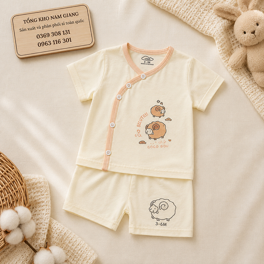 Bộ cộc sơ sinh Petit VTKids cài lệch VTBC28
