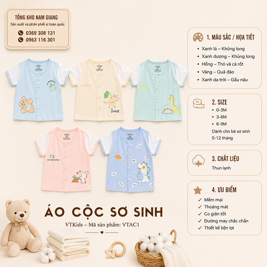 Áo cộc sơ sinh thun lạnh VTKids VTAC1