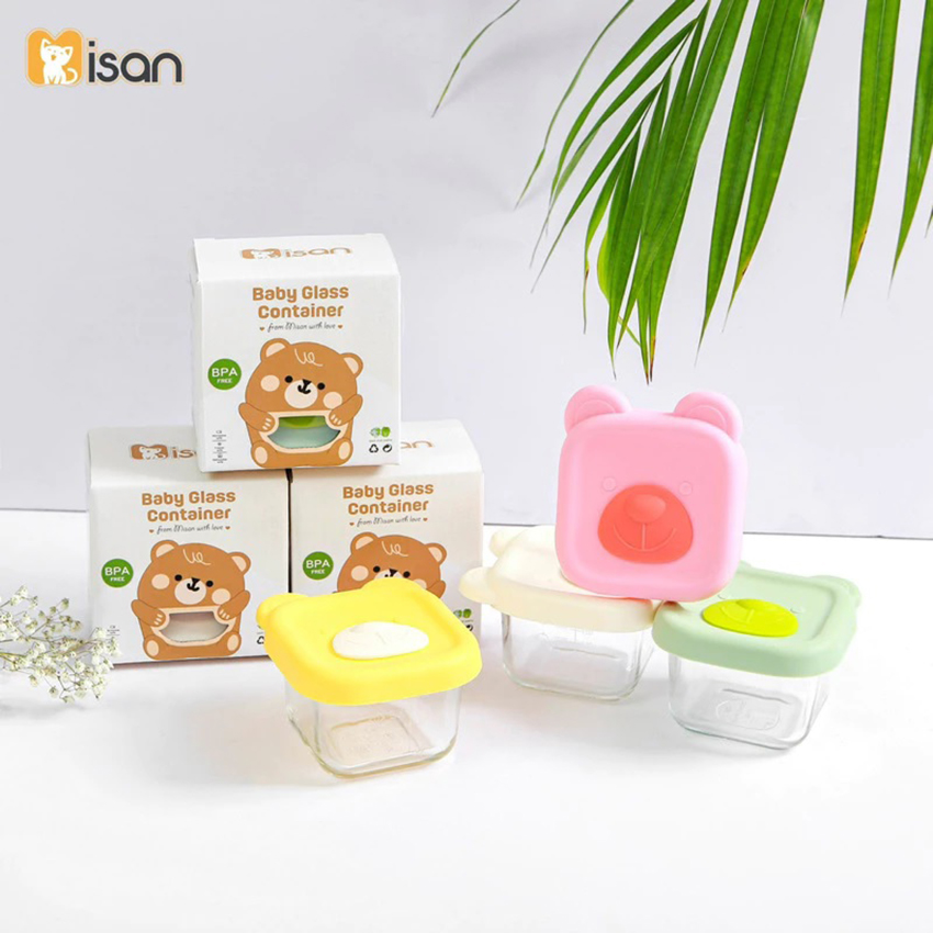 Hũ thủy tinh gấu Misan nắp silicon trơn
