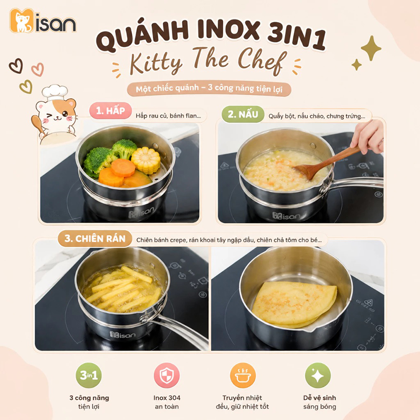 Quánh inox 304 Misan kèm xửng hấp