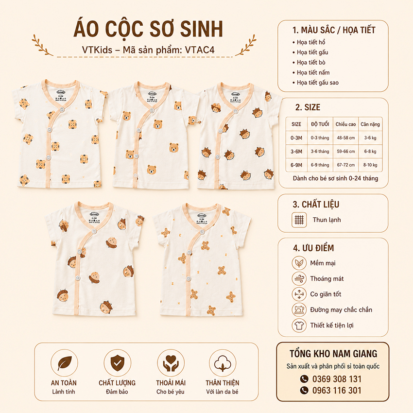Áo cộc sơ sinh thun lạnh VTKids VTAC4