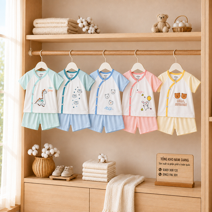 Bộ cộc sơ sinh thun lạnh VTKids cài chéo VTBC14