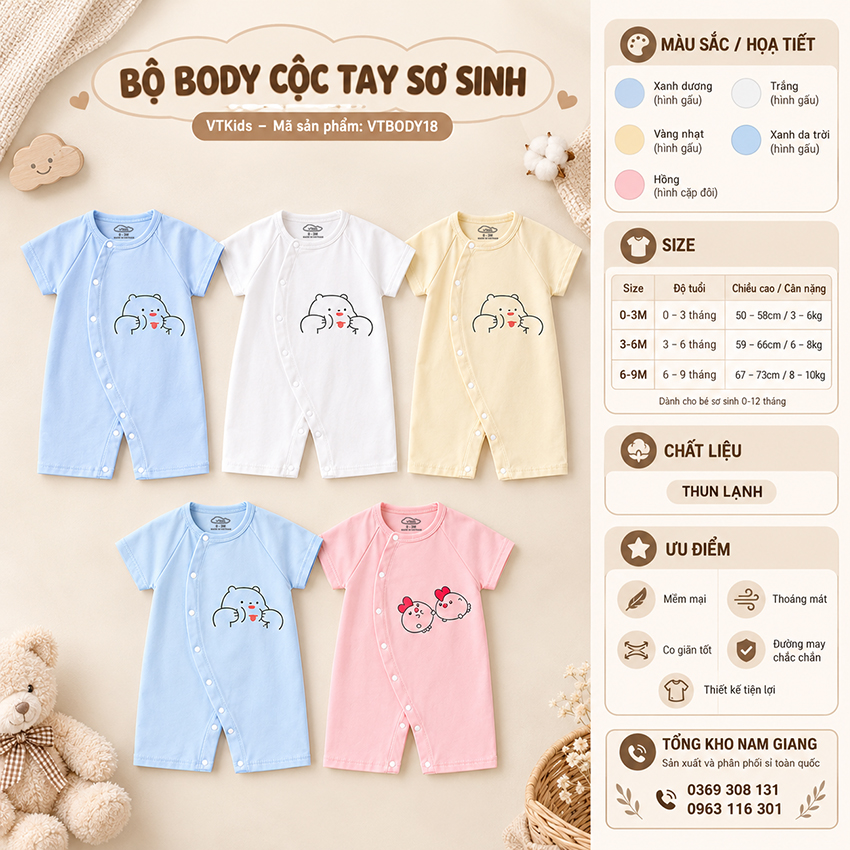 Body sơ sinh cộc tay thun lạnh VTKids VTBODY18