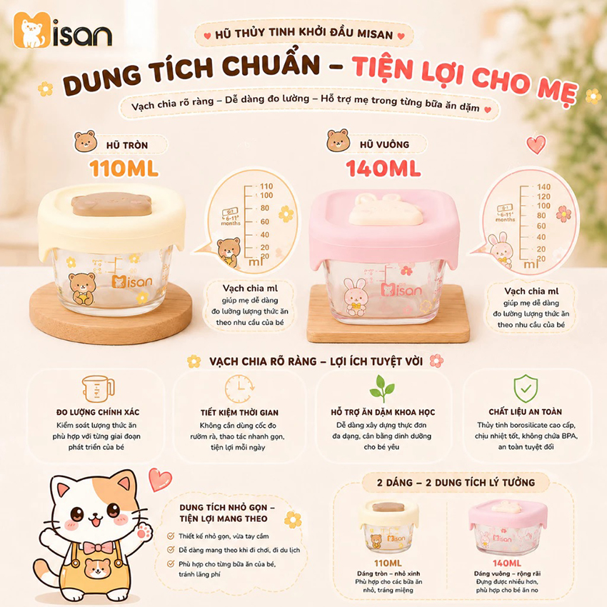 Sét 3 hũ thủy tinh Misan nắp silicon họa tiết