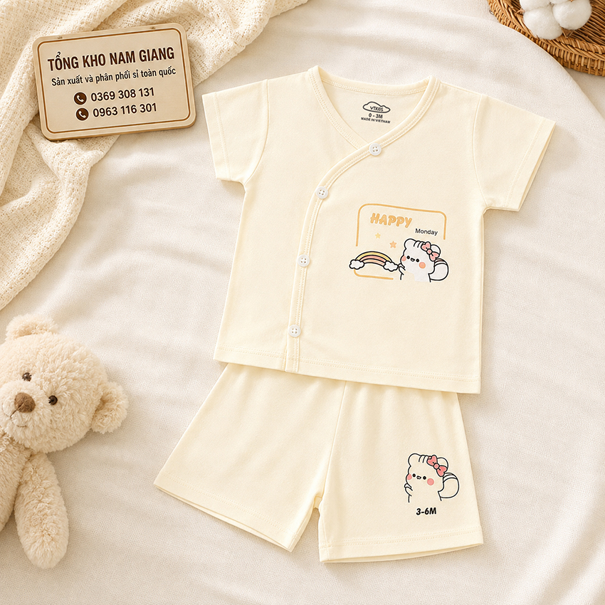 Bộ cộc sơ sinh Petit VTKids cài lệch VTBC24